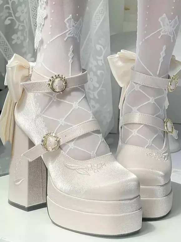 Escarpins Sweet Lolita à plateforme n艙uds roses style Mary Jane