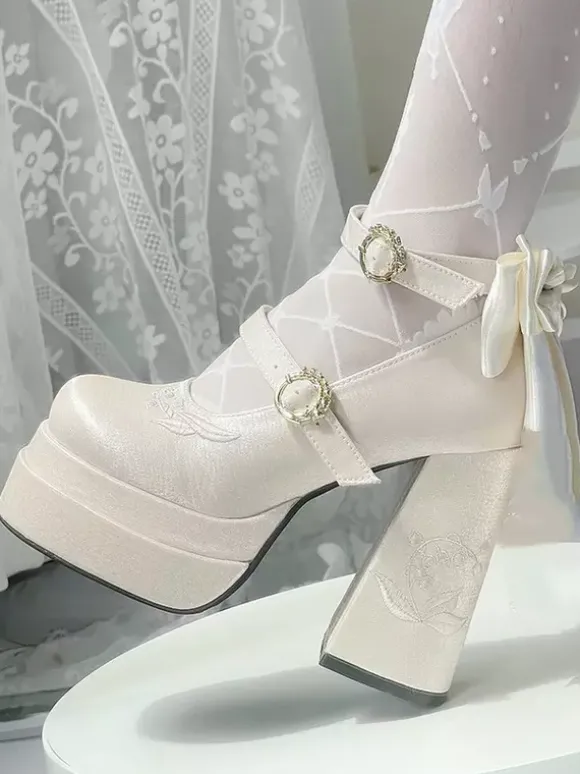 Escarpins Sweet Lolita à plateforme n艙uds roses style Mary Jane