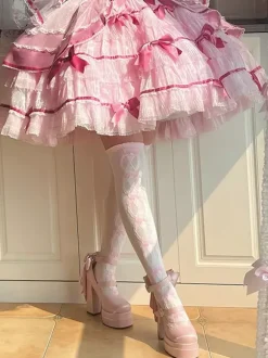 Escarpins Sweet Lolita à plateforme n艙uds roses style Mary Jane