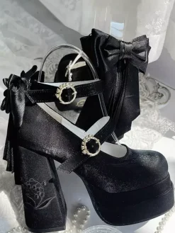 Escarpins Sweet Lolita à plateforme n艙uds roses style Mary Jane