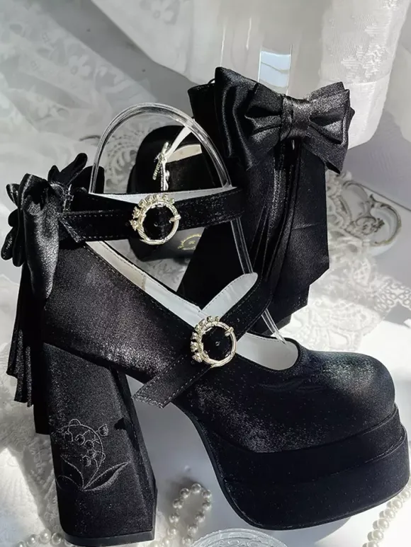 Escarpins Sweet Lolita à plateforme n艙uds roses style Mary Jane