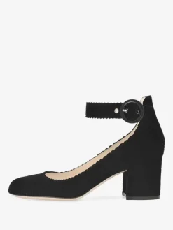 Escarpins À Talon Bas Femmes Bride À La Cheville En Velours À Bout Carré