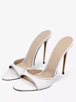 Escarpins à talons aiguilles à bout rond pour femmes en cuir PU