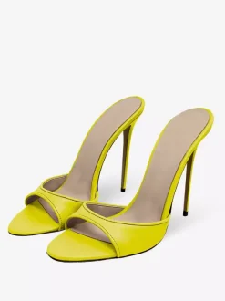 Escarpins à talons aiguilles à bout rond pour femmes en cuir PU