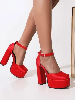 Escarpins à Talons Hauts Femme avec Plateforme avec Bout Carré Unicolore