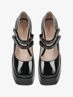 Escarpins à talons hauts femmes chaussures à boucle chics bout carré talon épais cuir PU