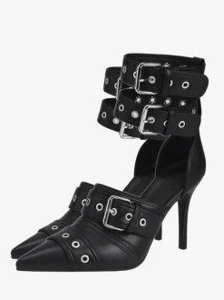 Escarpins à talons hauts noirs à bout pointu et boucle chaussures femme
