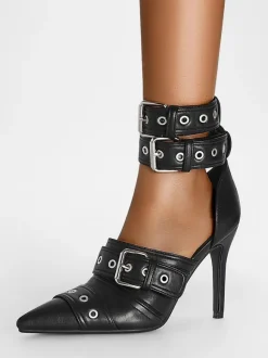 Escarpins à talons hauts noirs à bout pointu et boucle chaussures femme