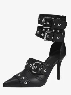 Escarpins à talons hauts noirs à bout pointu et boucle chaussures femme