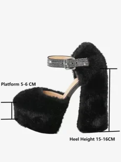 Escarpins à talons hauts pour femmes fausse fourrure talons épais cuir PU