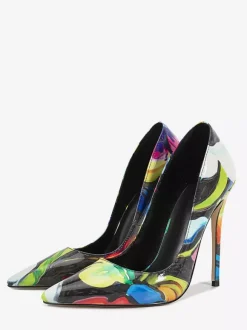 Escarpins à talons hauts pour femmes bout pointu à motifs à enfiler