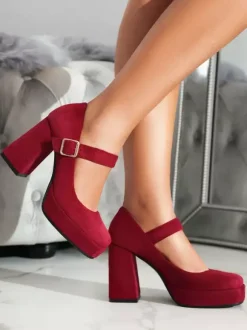 Escarpins À Talons Épais Bout Carré Avec Détails En Métal Chaussures Femmes