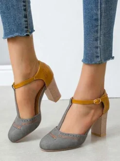 Escarpins vintage femme talon épais boucle réglable
