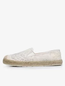 Espadrilles en dentelle pour femmes mocassins à enfiler à bout rond blancs
