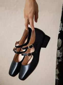 Femme talons mi-bas bout carré talon chiot noir élégant escarpins talons chaussures