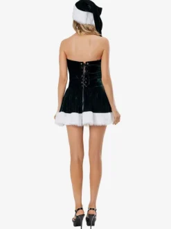 Femme Tunique de Noël Café Marron Chapeau Cape Robe Polyester Costumes de vacances de Noël