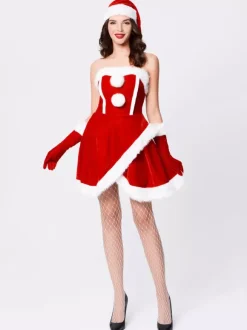 Femme Ensemble Robe Sexy Rouge Cosplay Costume Déguisements Noël