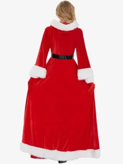 Femme Robe de Noël Rouge Gants en Fibre de Polyester Robe Ceinture Polyester Bicolore Costumes de vacances de Noël