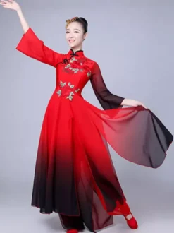 Femmes Chinois Costumes Brodé De Danse Col Montant Rouge Asiatique Costumes Déguisements Halloween