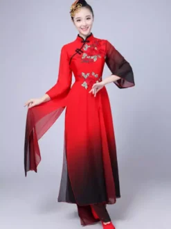 Femmes Chinois Costumes Brodé De Danse Col Montant Rouge Asiatique Costumes Déguisements Halloween