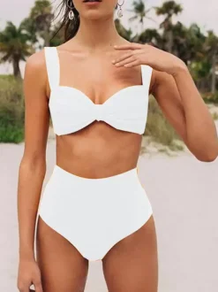 Femmes deux pièces maillots de bain jaune bretelles nouées cou taille surélevée été Sexy maillots de bain