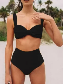 Femmes deux pièces maillots de bain jaune bretelles nouées cou taille surélevée été Sexy maillots de bain