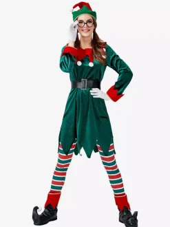 Femmes Noël Ensemble Noël Elfe Vert Foncé Costume de Vacances Déguisements Cadeau Noël