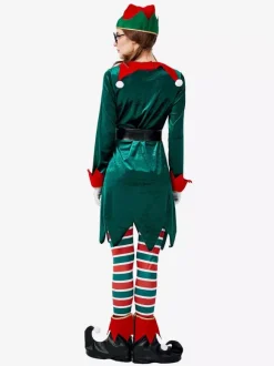Femmes Noël Ensemble Noël Elfe Vert Foncé Costume de Vacances Déguisements Cadeau Noël
