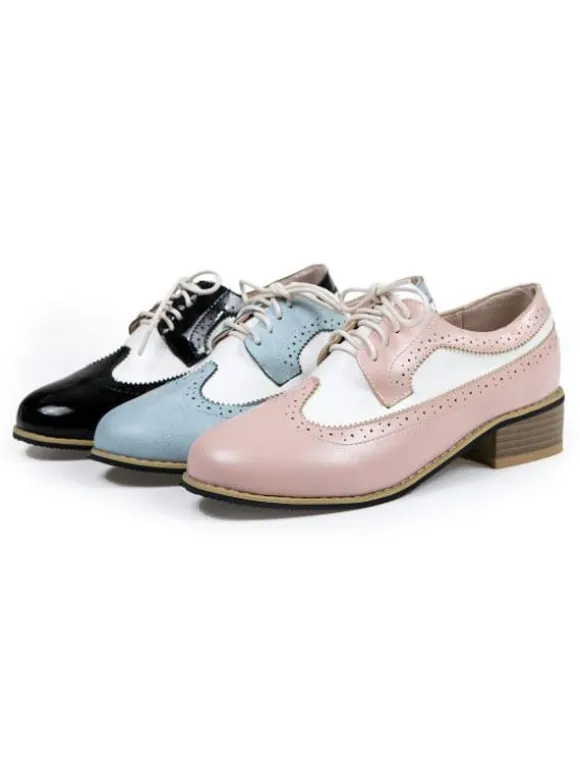 Femmes Oxfords Classic Round Toe Lace Up Chaussures Oxford en cuir Synthétique