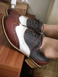 Femmes Oxfords classique bout rond en cuir Synthétique à lacets chaussures décontractées