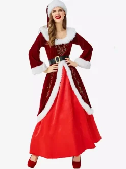 Femmes Robe De Noël Fourrure Tunique Rouge Costumes Cosplay Déguisements Noël