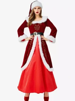 Femmes Robe De Noël Fourrure Tunique Rouge Costumes Cosplay Déguisements Noël