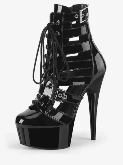 Femmes Sexy Bottes Bout Rond À Lacets Boucle Rayures Talon Aiguille Pole Dance Chaussures