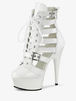 Femmes Sexy Bottes Bout Rond À Lacets Boucle Rayures Talon Aiguille Pole Dance Chaussures