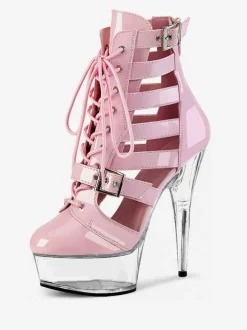 Femmes Sexy Bottes Bout Rond À Lacets Boucle Rayures Talon Aiguille Pole Dance Chaussures