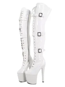 Femmes Sexy Bottes Bout Rond Zipper Zipper Talon Aiguille Rave Club Noir Cuissardes Bottes