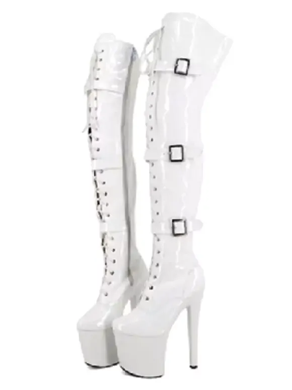 Femmes Sexy Bottes Bout Rond Zipper Zipper Talon Aiguille Rave Club Noir Cuissardes Bottes