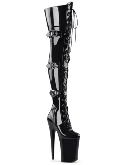 Femmes Sexy Bottes Bout Rond Zipper Zipper Talon Aiguille Rave Club Noir Cuissardes Bottes