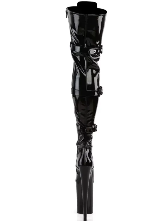 Femmes Sexy Bottes Bout Rond Zipper Zipper Talon Aiguille Rave Club Noir Cuissardes Bottes