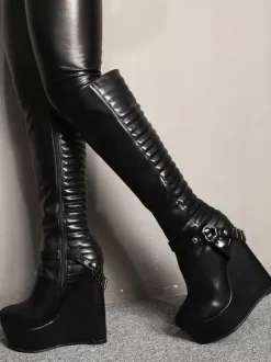 Femmes Sexy Bottes Plateforme Talon Compensé Rave Club Noir Longueur Au Genou Bottes