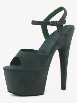 Femmes Sexy Sandales Noir Synthétique En Cuir Peep Toe Monk Strap Chaussures Sexy