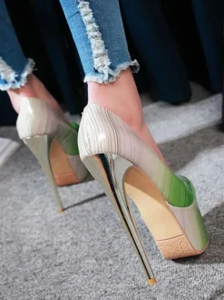 Femmes sexy talons hauts vert bout rond chaussures sexy