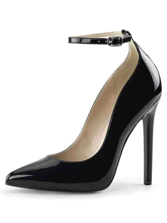 Femmes sexy talons hauts sangle de cheville noir bout pointu paillettes chaussures de pompe sexy