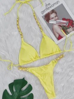Femmes Bikini Maillot De Bain Chaînes Rouges Dos Nu Été Sexy Maillots De Bain