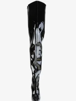 Femmes Bottes Sexy Bout Pointu Zipper Paillettes Talon Aiguille Rave Club Noir Cuissardes Bottes