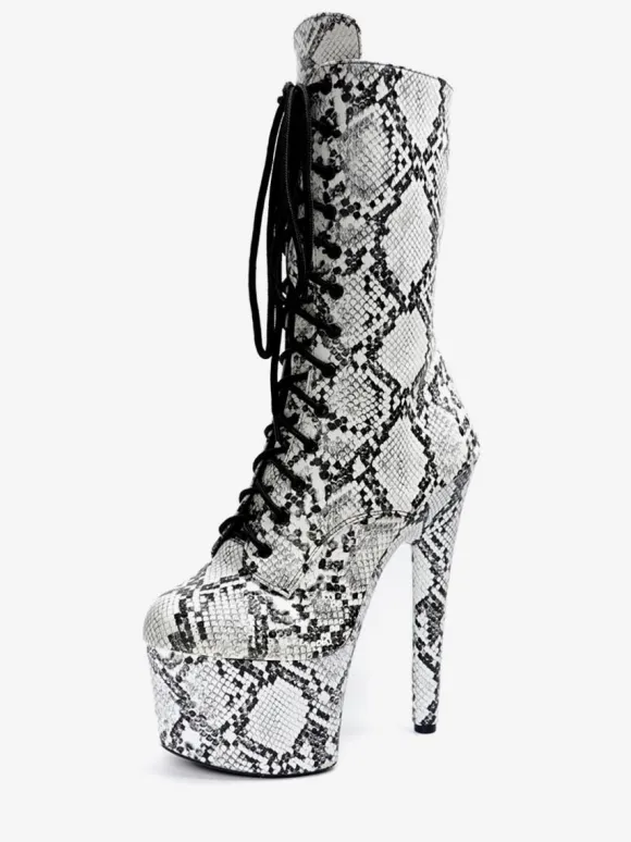 Femmes Bottes Sexy Bout Rond Glissière Serpent Talon Aiguille Pôle Danse Noir