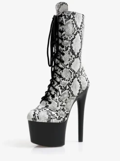 Femmes Bottes Sexy Bout Rond Glissière Serpent Talon Aiguille Pôle Danse Noir
