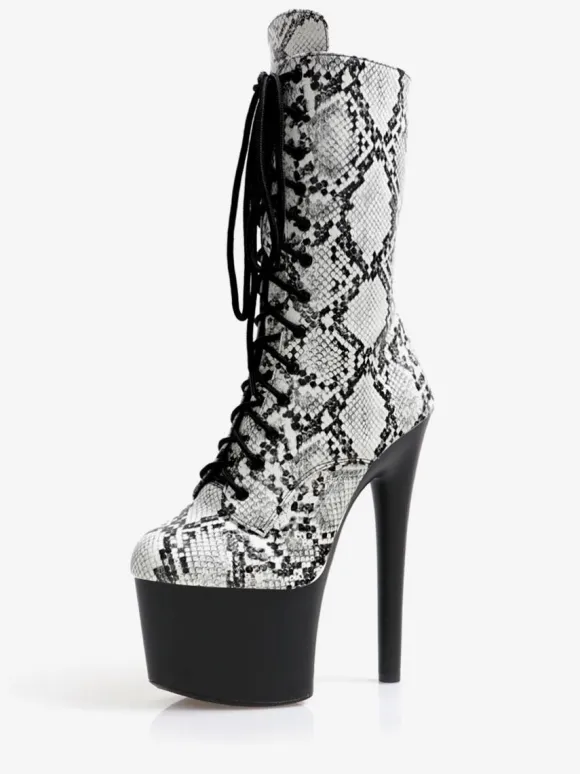 Femmes Bottes Sexy Bout Rond Glissière Serpent Talon Aiguille Pôle Danse Noir