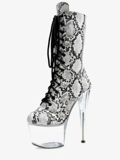 Femmes Bottes Sexy Bout Rond Glissière Serpent Talon Aiguille Pôle Danse Noir