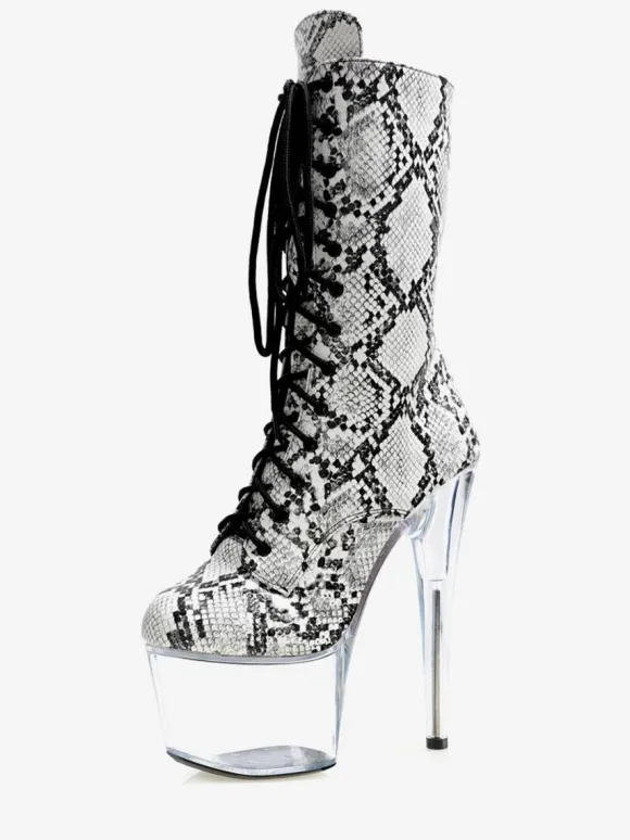 Femmes Bottes Sexy Bout Rond Glissière Serpent Talon Aiguille Pôle Danse Noir